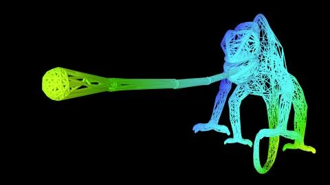 3d rendering of an artistic object made with colorful rope lines on black Stock Illustration