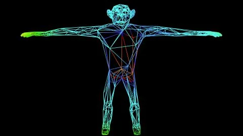 3d rendering of an artistic object made with colorful rope lines on black Stock Illustration