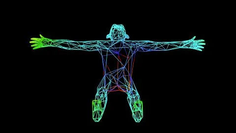 3d rendering of an artistic object made with colorful rope lines on black Stock Illustration