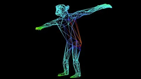 3d rendering of an artistic object made with colorful rope lines on black 스톡 일러스트