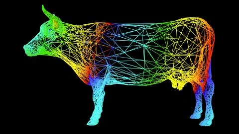 3d rendering of an artistic object made with colorful rope lines on black Stock Illustration