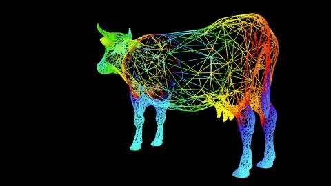 3d rendering of an artistic object made with colorful rope lines on black Stock Illustration