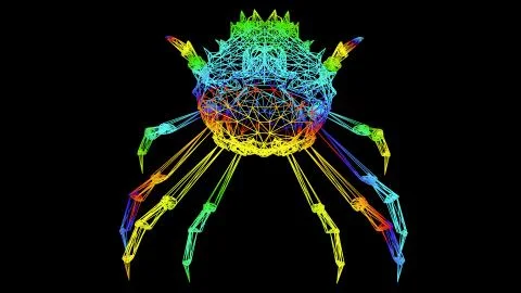 3d rendering of an artistic object made with colorful rope lines on black Stock Illustration