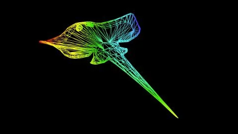 3d rendering of an artistic object made with colorful rope lines on black Stock Illustration