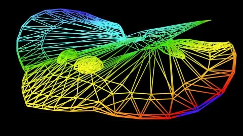 3d rendering of an artistic object made with colorful rope lines on black Stock Illustration