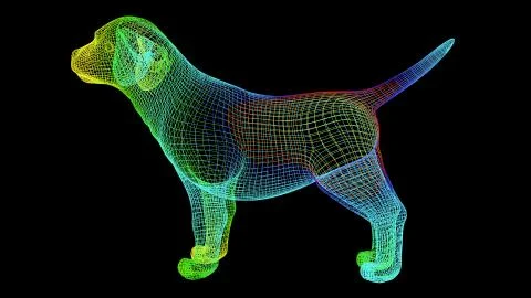 3d rendering of an artistic object made with colorful rope lines on black Stock Illustration