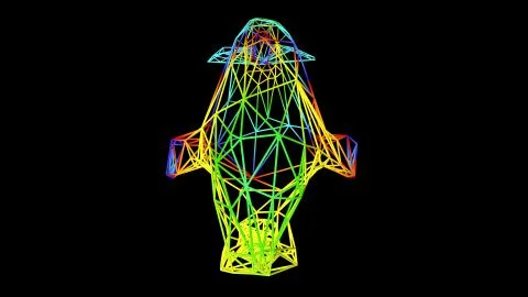 3d rendering of an artistic object made with colorful rope lines on black 스톡 일러스트