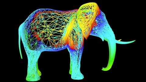 3d rendering of an artistic object made with colorful rope lines on black 스톡 일러스트