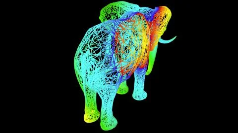 3d rendering of an artistic object made with colorful rope lines on black 스톡 일러스트
