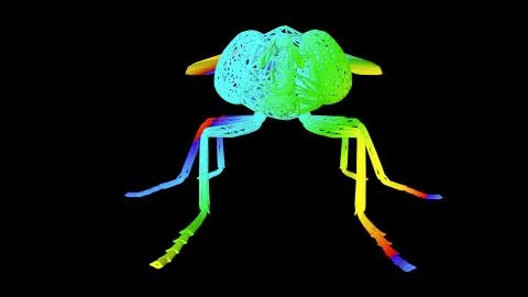 3d rendering of an artistic object made with colorful rope lines on black Stock Illustration