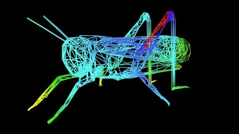 3d rendering of an artistic object made with colorful rope lines on black Stock Illustration
