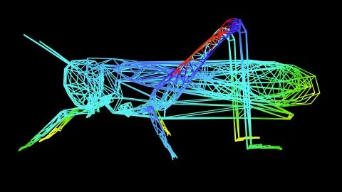 3d rendering of an artistic object made with colorful rope lines on black Stock Illustration