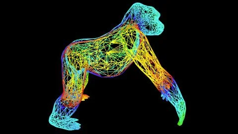 3d rendering of an artistic object made with colorful rope lines on black 스톡 일러스트