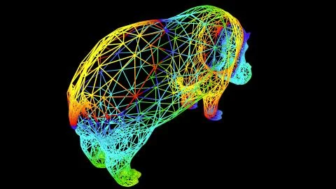 3d rendering of an artistic object made with colorful rope lines on black Stock Illustration