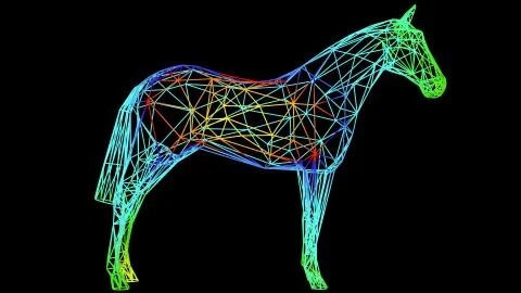 3d rendering of an artistic object made with colorful rope lines on black 스톡 일러스트