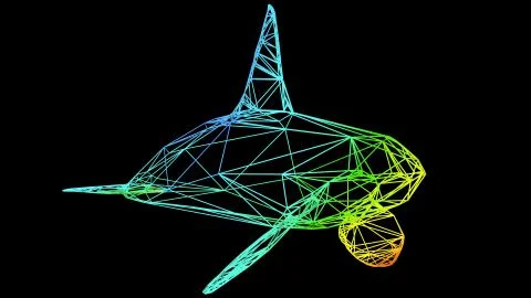 3d rendering of an artistic object made with colorful rope lines on black Stock Illustration