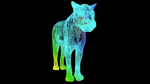 3d rendering of an artistic object made with colorful rope lines on black Stock Illustration