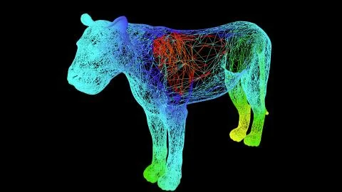 3d rendering of an artistic object made with colorful rope lines on black Stock Illustration