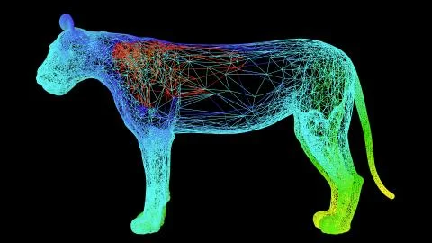 3d rendering of an artistic object made with colorful rope lines on black Stock Illustration