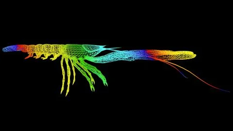 3d rendering of an artistic object made with colorful rope lines on black Stock Illustration