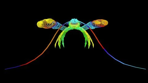 3d rendering of an artistic object made with colorful rope lines on black Stock Illustration