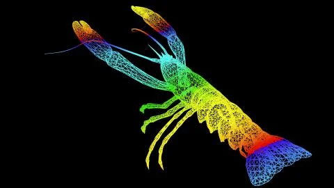 3d rendering of an artistic object made with colorful rope lines on black Stock Illustration