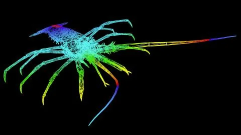 3d rendering of an artistic object made with colorful rope lines on black Stock Illustration