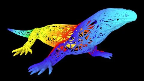 3d rendering of an artistic object made with colorful rope lines on black Stock Illustration