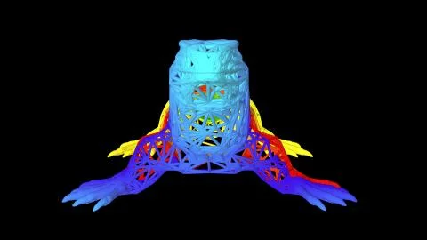 3d rendering of an artistic object made with colorful rope lines on black Stock Illustration