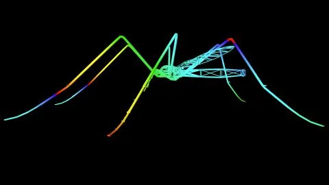 3d rendering of an artistic object made with colorful rope lines on black Stock Illustration