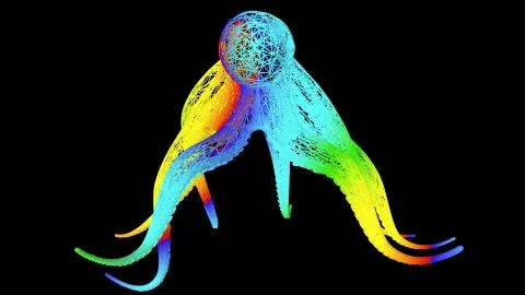 3d rendering of an artistic object made with colorful rope lines on black Stock Illustration