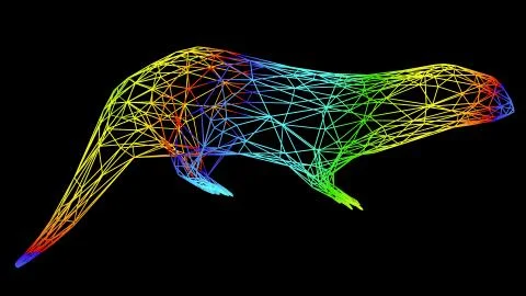 3d rendering of an artistic object made with colorful rope lines on black Stock Illustration