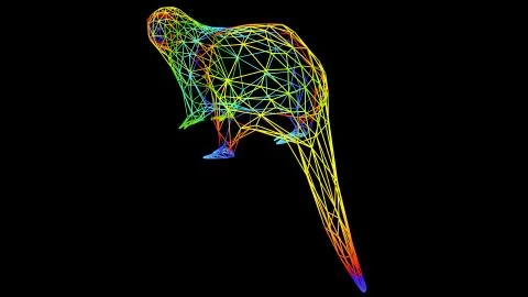 3d rendering of an artistic object made with colorful rope lines on black Stock Illustration