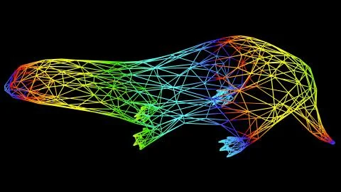 3d rendering of an artistic object made with colorful rope lines on black Stock Illustration