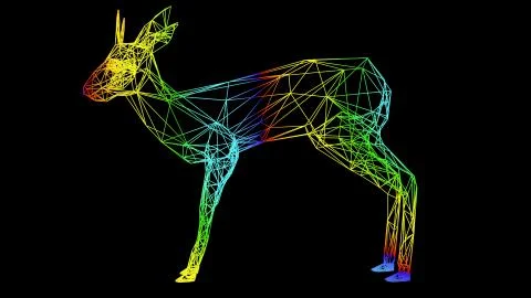 3d rendering of an artistic object made with colorful rope lines on black Stock Illustration