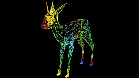 3d rendering of an artistic object made with colorful rope lines on black Stock Illustration