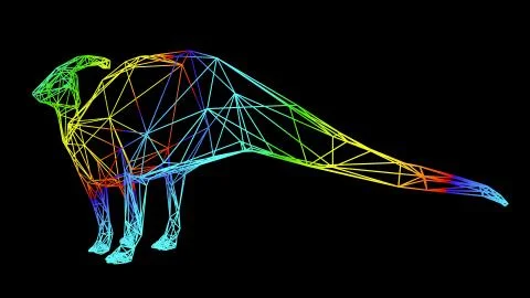 3d rendering of an artistic object made with colorful rope lines on black Stock Illustration