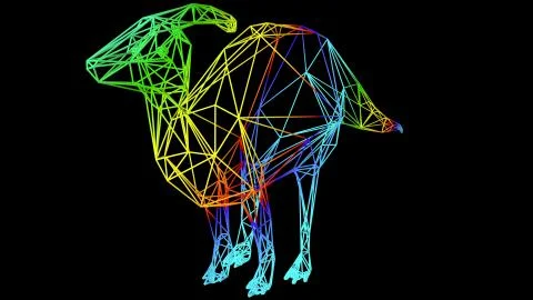 3d rendering of an artistic object made with colorful rope lines on black Stock Illustration