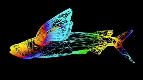 3d rendering of an artistic object made with colorful rope lines on black Stock Illustration