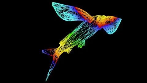 3d rendering of an artistic object made with colorful rope lines on black 스톡 일러스트