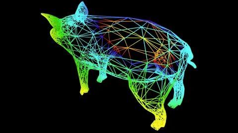 3d rendering of an artistic object made with colorful rope lines on black 스톡 일러스트