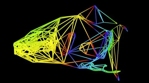 3d rendering of an artistic object made with colorful rope lines on black Stock Illustration