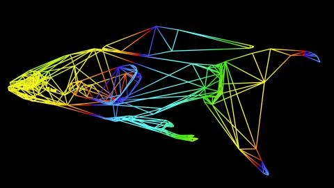 3d rendering of an artistic object made with colorful rope lines on black Stock Illustration