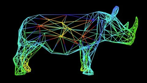 3d rendering of an artistic object made with colorful rope lines on black 스톡 일러스트