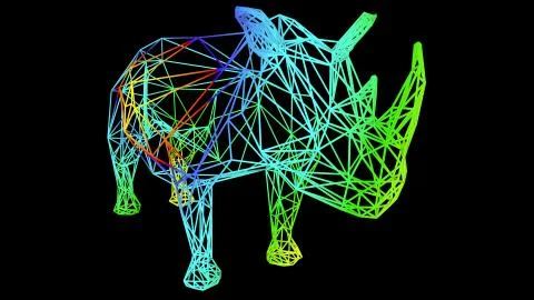 3d rendering of an artistic object made with colorful rope lines on black Stock Illustration