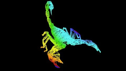 3d rendering of an artistic object made with colorful rope lines on black Stock Illustration