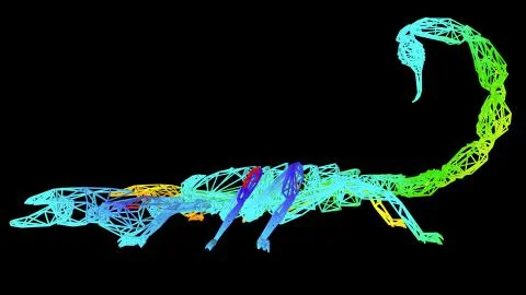 3d rendering of an artistic object made with colorful rope lines on black Stock Illustration