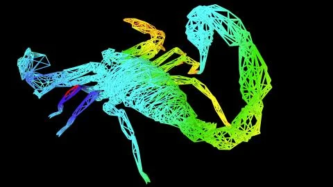 3d rendering of an artistic object made with colorful rope lines on black Stock Illustration