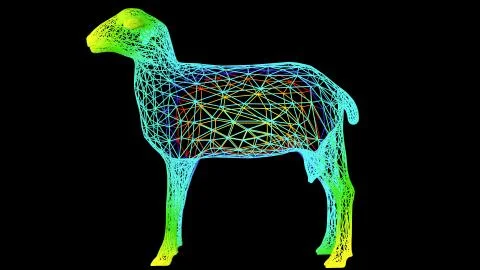 3d rendering of an artistic object made with colorful rope lines on black Stock Illustration