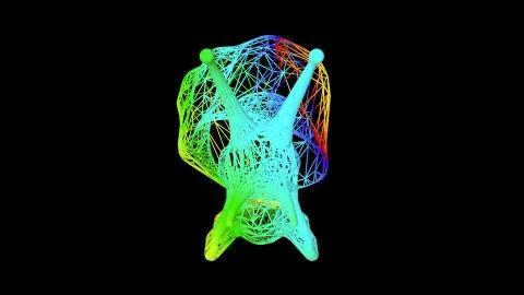3d rendering of an artistic object made with colorful rope lines on black 스톡 일러스트